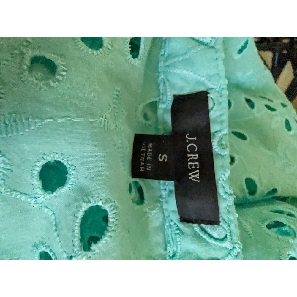 J Crew Floral Eyelet Ruffle Sleeve Popover Top Womens Small Aqua Blue AW539 - Picture 5 of 9